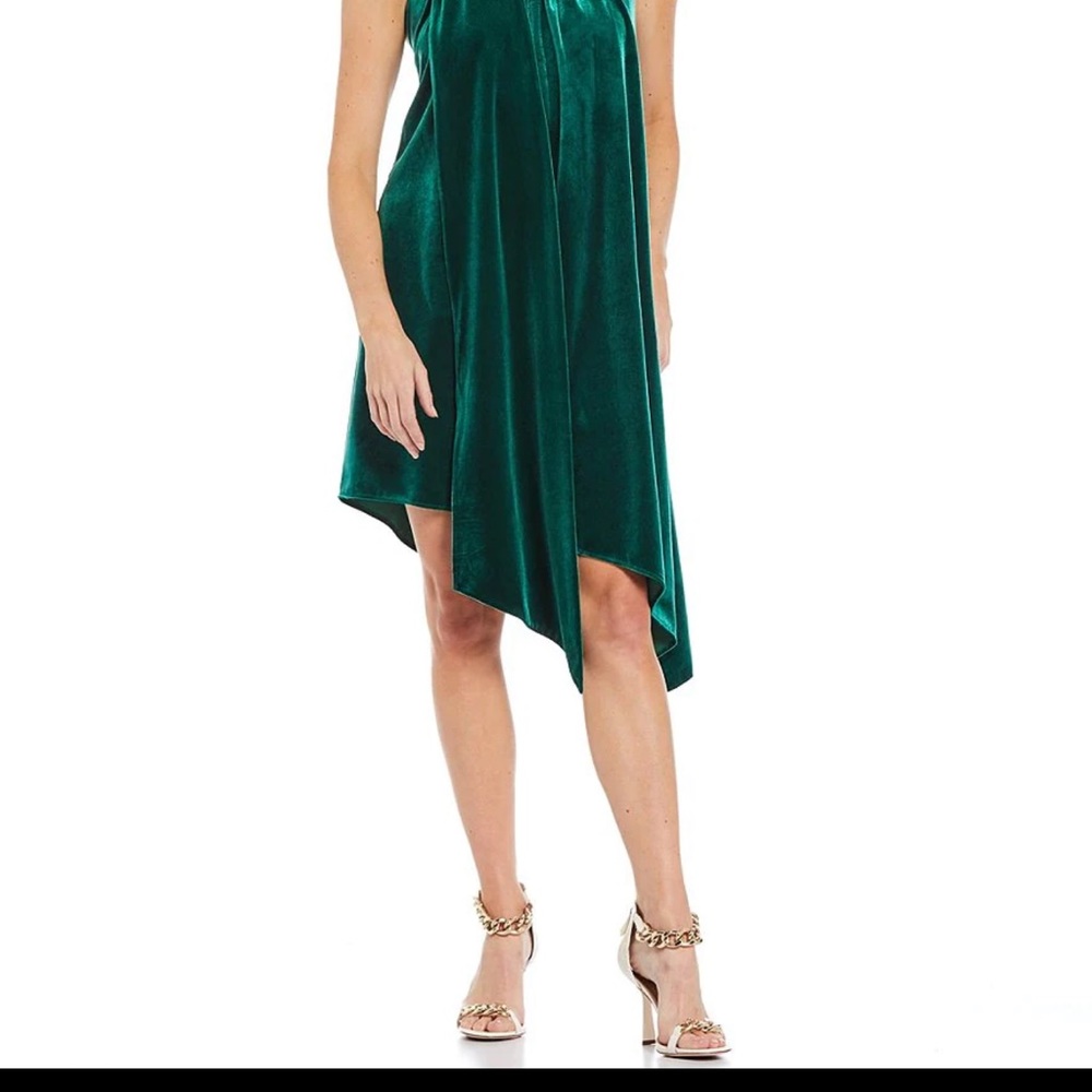 Belle Badgley Mischk  Mock Neck Sleeveless Stretch Velvet Drape Halle Dress